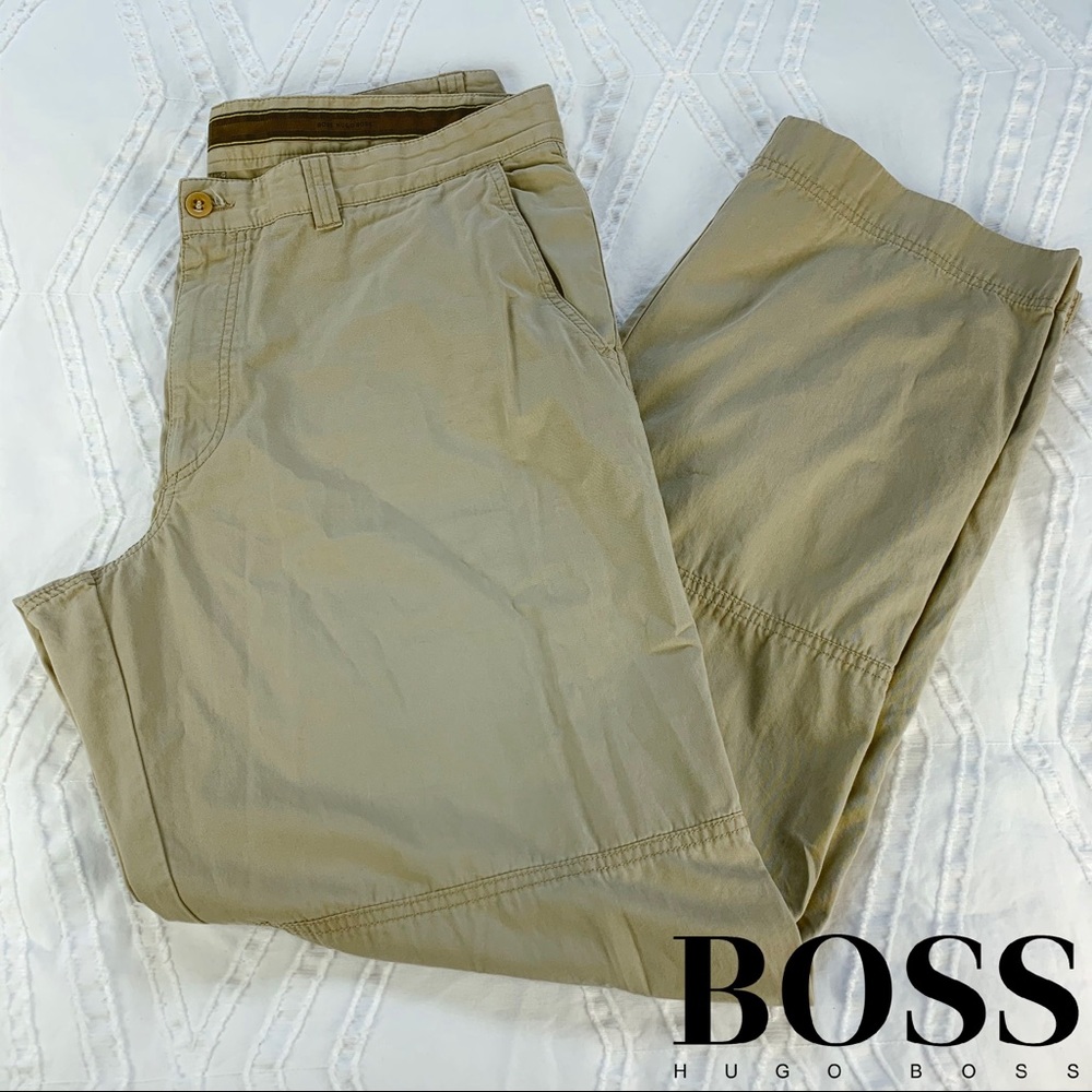 Hugo Boss Reed Khaki Tan Cotton Straight Leg Pants Mens 38x32 REED‎ 17489/525